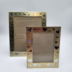 2 vintage gold brass metal cut out Heart Frame 8x10 5x7 Burnes